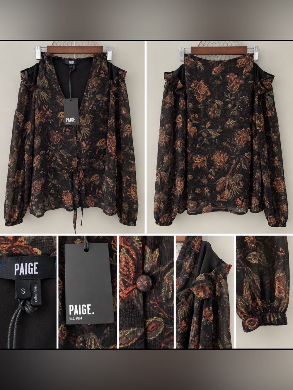 PAIGE Carmona Black Floral Cold-Shoulder Blouse